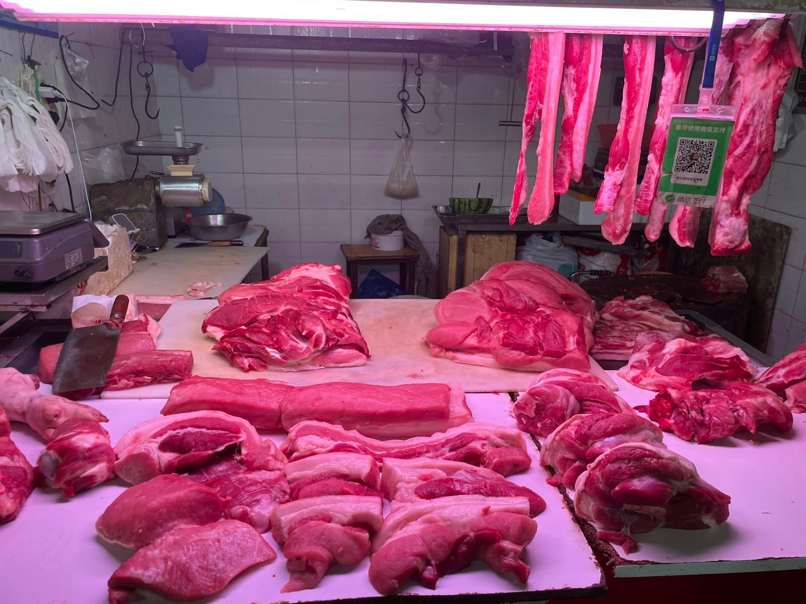 Cuts of meat arranged for sale